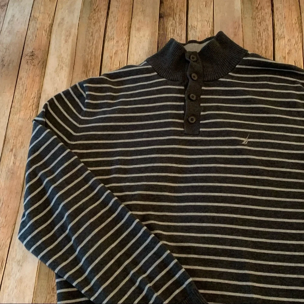 Nautica mens long sleeve striped pullover Henley sweater | size Extra Large
